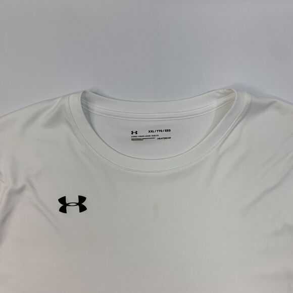 Under Armour Training T Shirt Mens 2XL XXL Cream Short Sleeve HeatGear Athletic - Picture 3 of 12